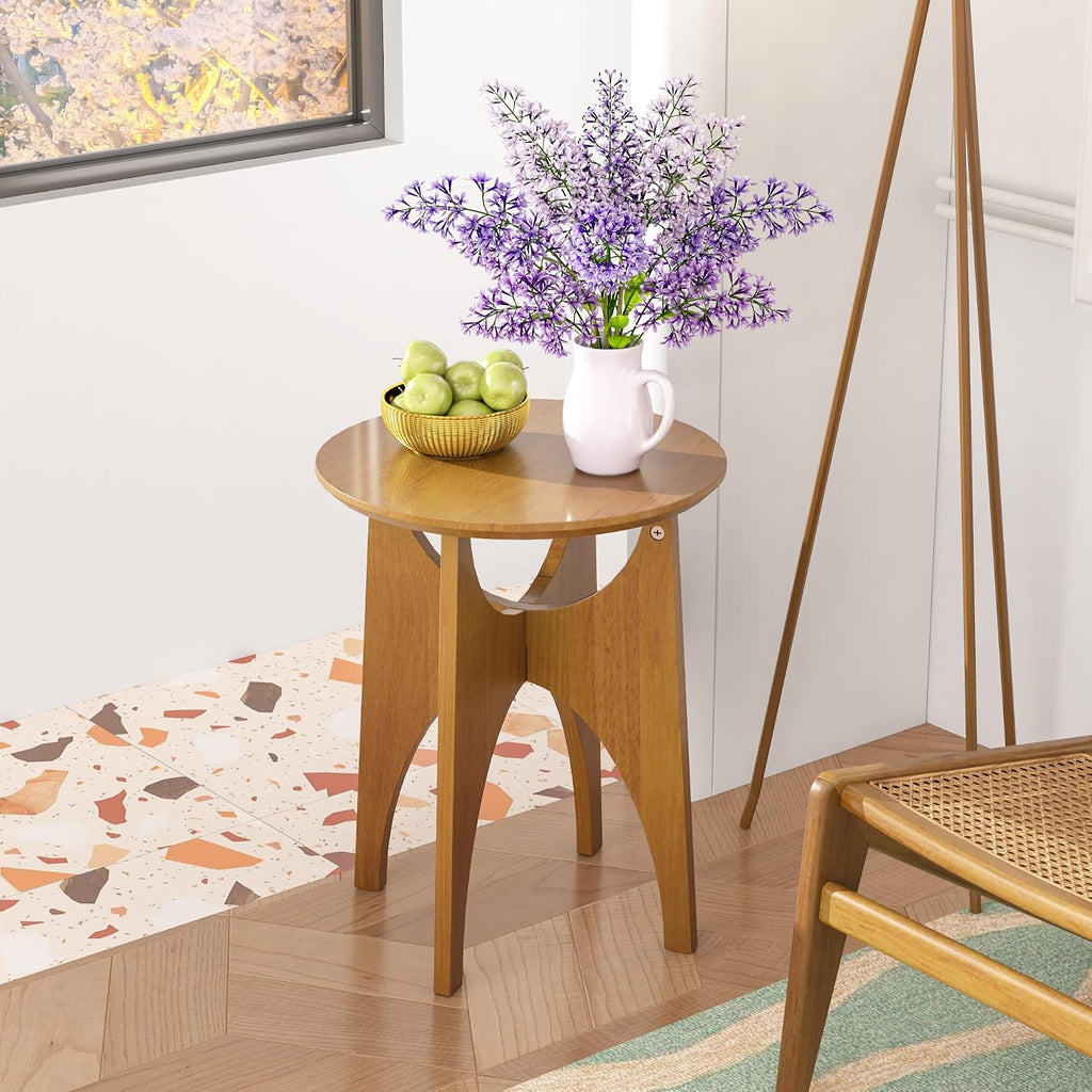 Round Side Table Living Room, Solid Wood End Table, Mid Century Modern Small Coffee Side Tables for Small Spaces, Farmhouse Accent Tables, Round Nightstand for Living Room, Bedroom Office, Walnut