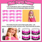 184Pcs Pink Girls Party Favors Pack - For 12Guests, Includ Goodie Box Heart Glasses Straws Bubble Wands Tattoo Sticker Bracelet Keychain, for Kids Girls Birthday Party Decoration Supplies