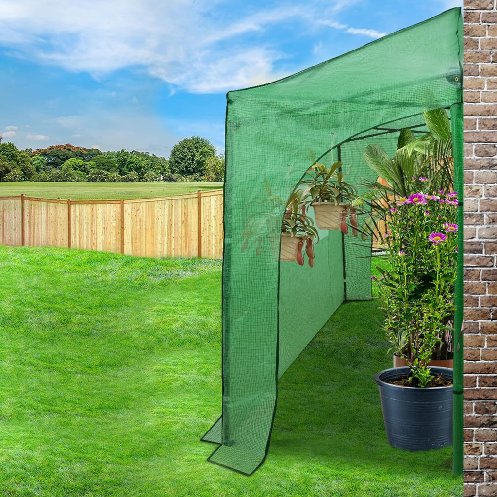 EAGLE PEAK Replacement Cover for 10x5 Portable Lean-to Greenhouse, 2 Roll-Up Zipper Entry Doors and 1 Large Roll-Up Side Window (Frame Not Included), Green