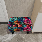 Flower Small Foot Stool Ottoman, Vintage Floral Linen Footrest for Couch | Soft Padded Cushion, Sturdy 4-Leg Frame, Non-Slip Feet, Compact 15" Size, Easy Assembly, Versatile Use
