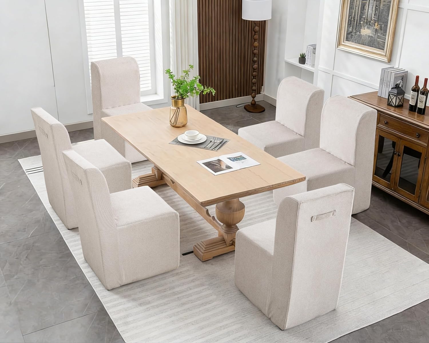 Upholstered Dining Chair, Modern Linen Fabric Dining Room Chair with Mid Backrest and Padded Seat Cushion, Accent Armless Kitchen Side Chair for Dining Room, Living Room, Reading Room, Bedroom