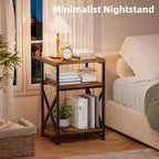 Simple Trending Side Table, End Table with 3 Tiers Open Shelves, Bedside Table for Sofa Couch, Nightstand, Living Room, Bedroom, Rustic Brown