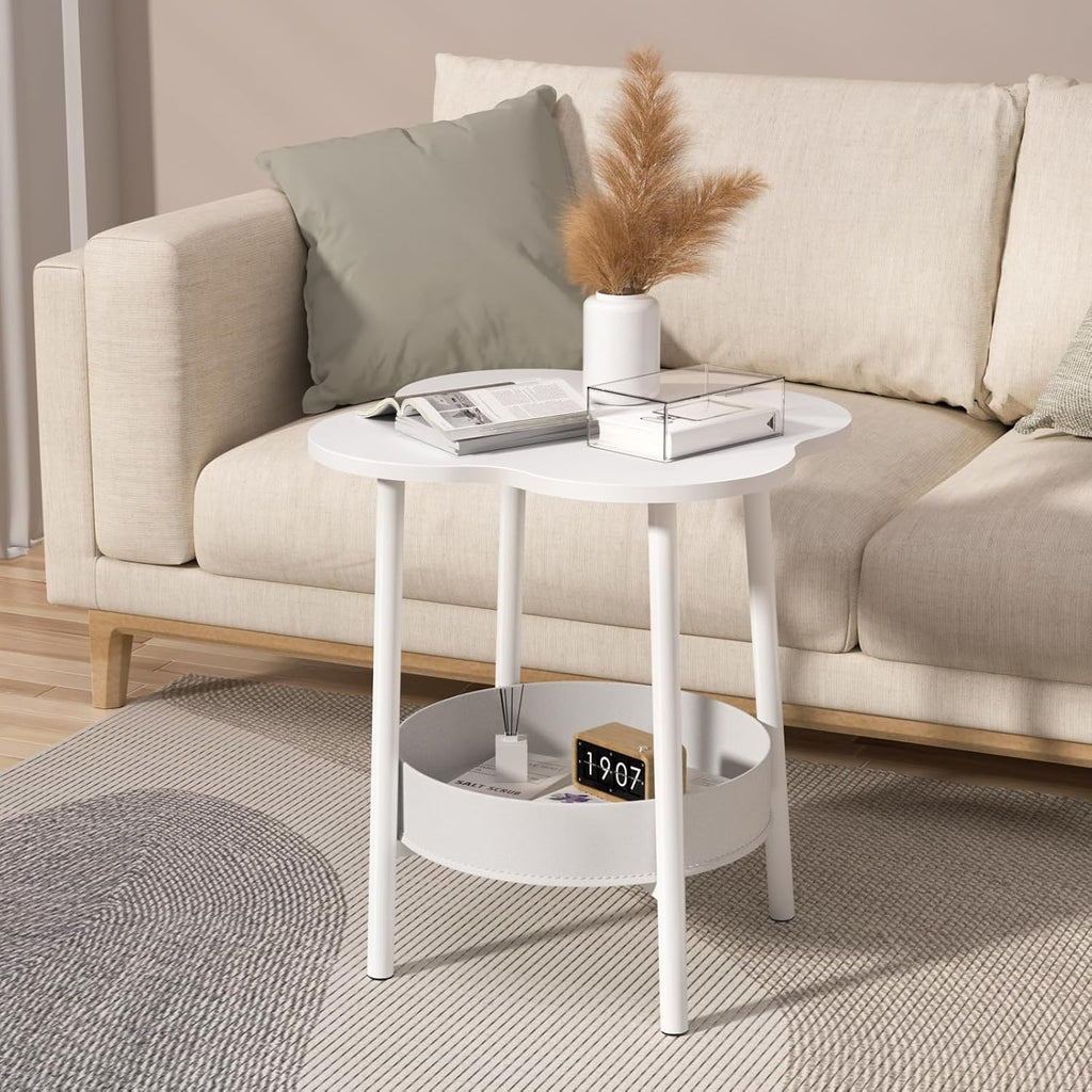 Cloud Coffee Table,Household Small Dining Table Round Side Table 2-Tier Small Tea Table Modern Style End Table Living Room Center Minimalist Display Coffee Table for Living Room Small Space White