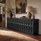 Brafab 118" Sideboard Buffet Cabinet with 3D Geometric Doors, Long Credenza