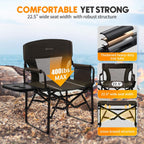 Directors Chair Foldable with Side Table, 400lb Heavy Duty for Adults Outdoor, Folding Camping Chair for Sideline Sports, Fishing, Patio, Lawn, Picnic, Beach, 1-Pack Brown