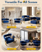 AODAILIHB Blue Modern Accent Chairs Set of 2, Velvet Barrel Chairs with Gold Metal Legs - Upholstered Armchairs for Living Room, Bedroom, Lounge & Waiting Room