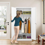 Metal Wardrobe Cabinet with Hanging Rod & Lock,White Armoire Wardrobe Closet,Metal Clothing Storage Cabinet with Adjustable Shelves and Doors,72" Armoire Storage Cabinets for Home,Living/Laundry Room