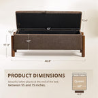 47'' Modern Storage Ottoman Benches with Walnut Wood Legs Ottoman Bench with 22 Gallons Storage Space Fabric Upholstered Seating End of Bed Bench for Bedroom for Livingroom Brown