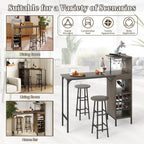 GOFLAME Bar Table Set for 2, Counter Height Dining Table Set with Shelves, Cup Holder & Wine Rack, Breakfast Table & Stools Set, 3-Piece Pub Table Set for Kitchen, Dining Room, Grey Oak