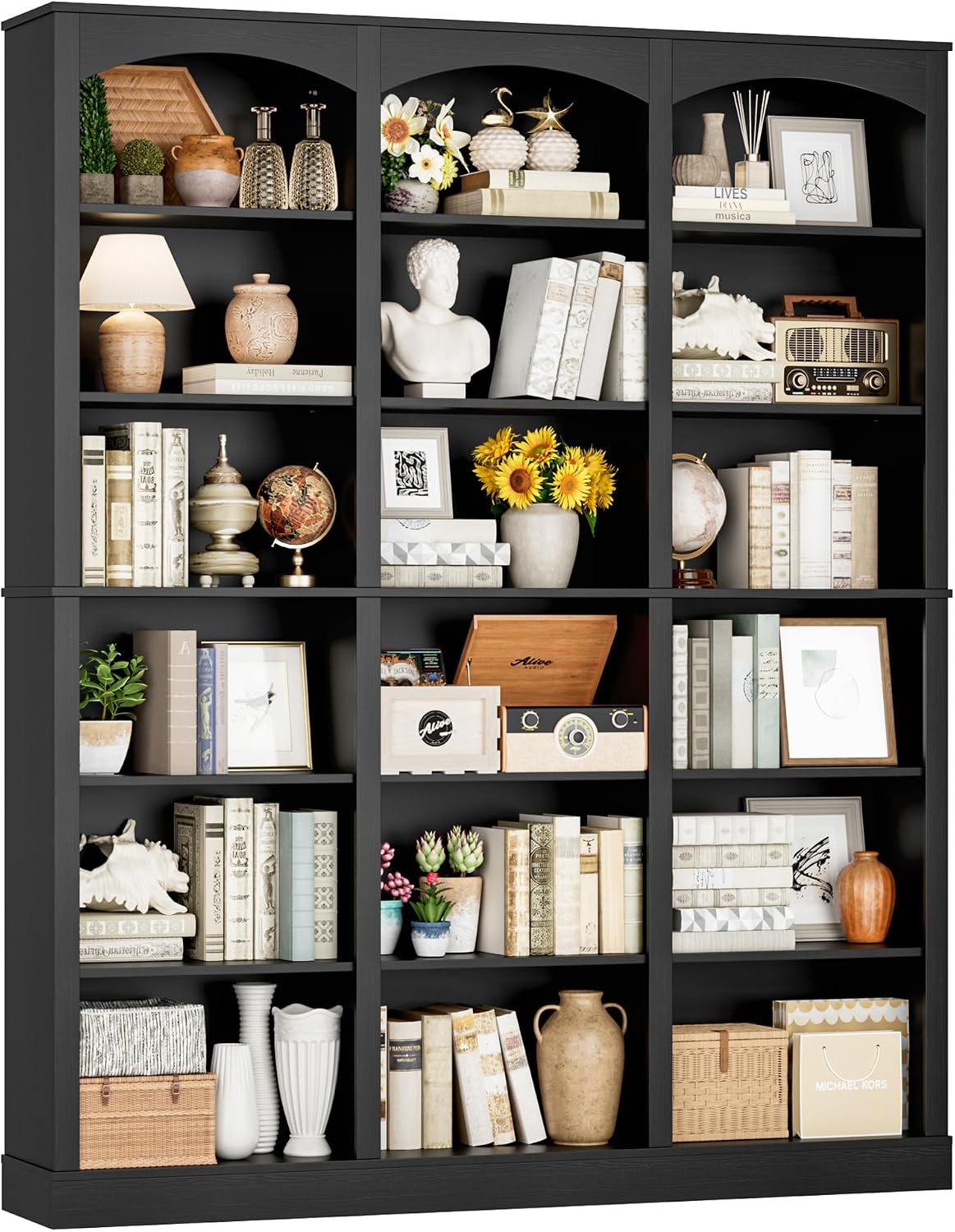 FACBOTALL 71" Triple Wide Bookshelf, 6 Tier Large Arch Black Bookcase