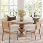 Nathan James Elodia Upholstered Dining Chair with Seagrass Back Solid Wood Modern Dining Room Chair with Natural Flax Upholstery, Light Brown