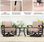 Kurapika 5 Pieces Patio Furniture Set, Outdoor Aluminum Swivel Gliders Rocker, Patio Bistro Set Rocking Chair with Thickened Cushions and Side Table(Sand)