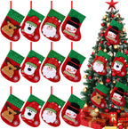 Shappy 12 Pcs Mini Christmas Stockings Bulk 7" Small Felt Christmas Stockings Snowman Polar Bear Santa Claus Reindeer, Candy for Xmas Tree Fireplace Family Pet Party Favors Gift(Green,Sequins)