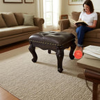 Leather Foot Stool,Vintage Footstools,Wooden Footrest,Upholstered Foot Rest for Living Room,Sofa,Entryway (Walnut)