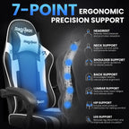 Gaming Chair for Adults Gamer Game Ergonomic PC Chair, 7-Point Support | Pocket Springs & Foam,51cm Wide Seat,Sync Armrests, 90°-135° Backrest, PU Leather, Black and White, 400lbs Load