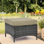 Set of 2 Outdoor Patio Ottomans, All-Weather PE Rattan Wicker Furniture for Backyard Porch Deck Poolside, Sturdy Steel Frame, Khaki