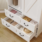 IRONCK Armoire Wardrobe Closet with 4 Drawers, Sliding Barn Doors, White