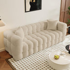 Wrofly Boucle Sofa Couch, 74.8" Comfy Upholstered Sherpa Sofa, Tufted Cozy 3-Seater Deep Seat Cloud Couch, Modern Oversized Loveseat with 2 Pillows for Living Room Apartment Office, Light Brown