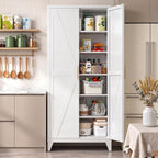 75.3" H Kitchen Pantry Cabinet with 5 Adjustable Shelves, Farmhouse Metal Pantry Cabinet with 2 Doors for Kitchen Home, Assembly Required,White