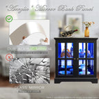 32" H LED Accent Curio Cabinet with 7 Color Lights for Collectibles, Modern Storage Cabinet with Tempered Glass Doors, (Black)