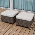 EAGLE PEAK Ocean Vista 2 Piece Wicker Patio Ottoman Set Weather-Resistant Cushions for Patio Deck Backyard Poolside, Beige