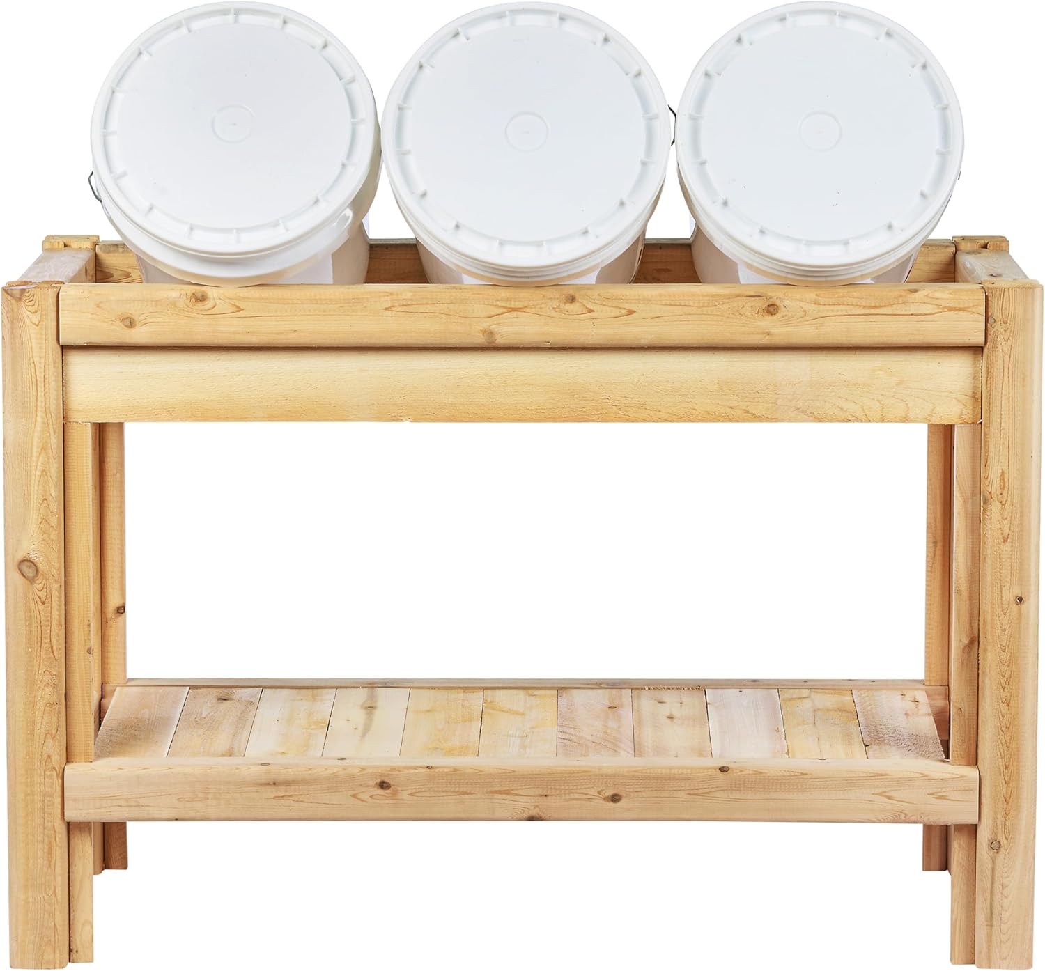 Greenes Fence Three Bucket Cedar Storage with Shelf, 44 in. x 16 in. x 30 in. - Made in USA with North American Cedar
