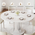 iPormis 43"-59" Extendable Dining Table, Round Kitchen Table with Modern Arcs Pedestal, Oval Dinner Table with Removable Leaves,Hidden Storage, for Kitchen, Dining Room, Living Room, Office, White