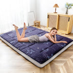 MAXYOYO Futon Mattress, Japanese Floor Mattress Folding Sleeping Pad | Black Moon and Star Quilted Mattress Topper, Extra Thick Breathable Floor Lounger Guest Couch for Camping, Queen