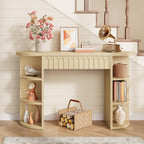 Hoctieon Fluted Console Table with Storage, Entryway Table with Side Storage Shelves, Narrow Sofa Tables Behind Couch, Hallway Tables for Living Room, Entrance, Foyer, Oak