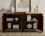 LKTART 65" Mid Century Sideboard Buffet Cabinet with Solid Wood Legs,Accent Storage Cabinet Credenza with 4 Doors for Living Room,Entryway,Kitchen(Walnut)