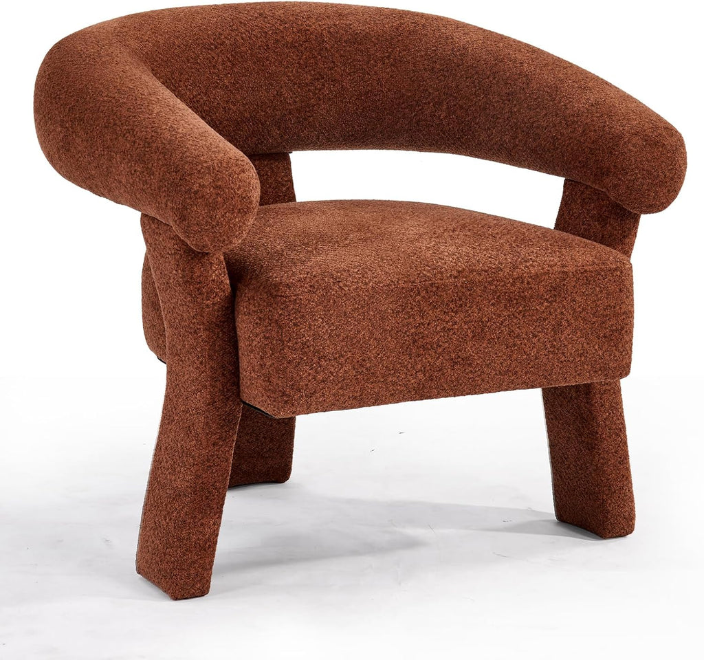 ANJ Modern Chenille Accent Chair, Barrel Armchair with Solid Wood Legs & Curved Backrest, Modern Arm Chair with Upholstered Fabric for Living Room & Vanity Room, Orange