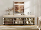 WAMPAT Sideboard Buffet Cabinets, Modern Credenza Sideboard with Adjustable Shelf and Metal Base, Coffee Bar Cabinet Accent Storage Cabinet for Living Room, Kitchen, Beige-B,3 Pcs