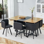 Dining Table Set for 6, 60" Faux Marble and Wood Kitchen Table with 6 PU Leather Chairs,Modern Retangular Dining Table Set for Kitchen,Living Room (Black, Wood+Black Table Set)