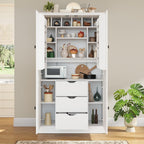 70.9" Tall Kitchen Pantry Cabinet with 4 Doors 3 Drawers 6 Wine Racks & Removable Shelves, Freestanding Storage Cabinets with Built-in Workstation for Kitchen Dining Room Living Room(White)