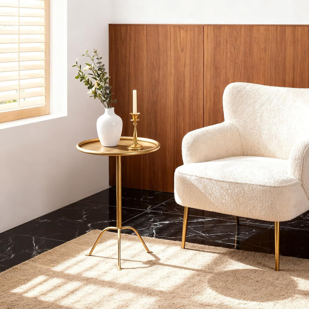 SHOHAYTO 2 Pcs Small Bronze Pedestal Side Table – 21.25" Tall Metal Martini Table for Bedroom, Living Room, or Office – Round Accent Cocktail End Table