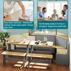 Breakfast Nook Kitchen Corner Dining Table with Bench Chair Set, Space-Saving 3-5 Seat L-Shape Set and 3-Piece Kitchen Nook Set for Family Home Grey Wood