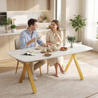 Meihua 51.2'' Dining Table with White Marble Pattern Tempered Glass Top, Sleek Metal Legs Stable Frame Dinner Table for 4-6 Persons, Luxury Kitchen Table for Home, Apartment & Office