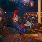 LIFFY Metal Rooster Yard Decor,18" Solar Powered Chicken Sculpture with Patriotic Flag, Weather-Resistant Garden Statue Outdoor for Garden, Patio, Lawn, Backyard