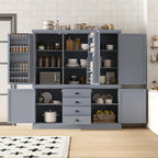 73'' Traditional Freestanding Wooden Kitchen Pantry, Large Kitchen Storage Unit Cupboard with Drawers Cupboard with Door Shelves and Adjustable Shelves (Gray-T)