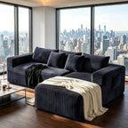 Couch ≈103" L-Shaped Sofa, Modular Sofa in Living Room Comfy Corduroy Fluffy Couch with Deep Seat and Side Pockets, Flexible Module Combination for Living Room (Black, 103IN)