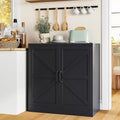 36" Metal Storage Cabinet, Farmhouse Kitchen Pantry Cabinet with Doors and Adjustable Shelves, Sideboard Buffet Cabinet,Short Storage Cabinets for Dining/Bathroom/Living/Room,Entryway, Black