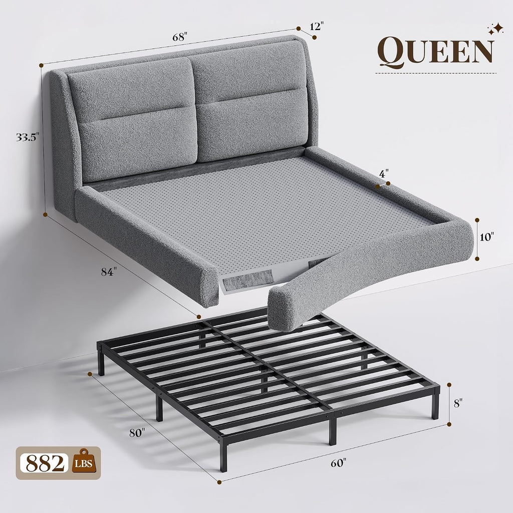EnHomee Cloud Bed Frame Queen Size, 360° Cushioned Upholstered Bed