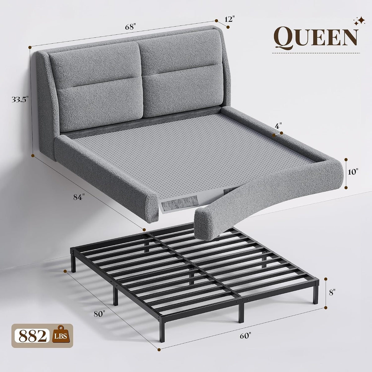 EnHomee Cloud Bed Frame Queen Size, 360° Cushioned Upholstered Bed