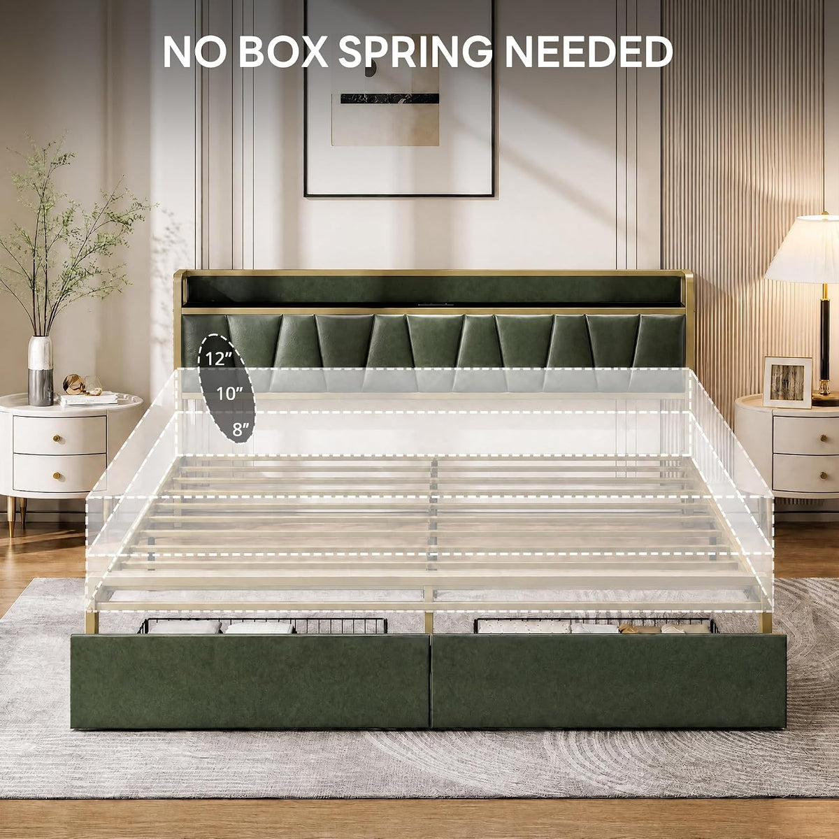 LIKIMIO King Size Bed Frame with 2 Drawers and Charging Station