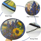 Sunflower Lavender Suncatcher Stained Glass Window Hanging, 9.8'' Hand-Painted Floral Sun Catcher Window Wall Decor with Chain, Birthday Gifts for Mom Grandma Wife
