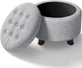 OS MOTOR Round Storage Ottoman Bench, Light Gray, 25 Inches | Multi-Functional Ottoman Foot Rest, End of Bed Bench, Storage Chest, Living Room, Bedroom, Hallway, Entryway, 300 lb Capacity