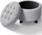 OS MOTOR Round Storage Ottoman Bench, Light Gray, 25 Inches | Multi-Functional Ottoman Foot Rest, End of Bed Bench, Storage Chest, Living Room, Bedroom, Hallway, Entryway, 300 lb Capacity
