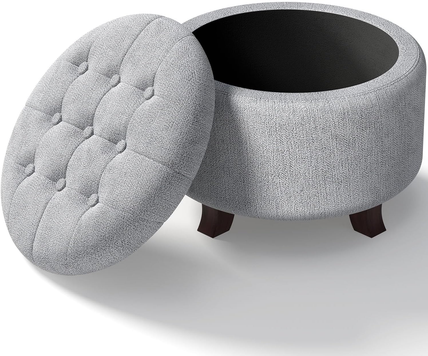 OS MOTOR Round Storage Ottoman Bench, Light Gray, 25 Inches | Multi-Functional Ottoman Foot Rest, End of Bed Bench, Storage Chest, Living Room, Bedroom, Hallway, Entryway, 300 lb Capacity