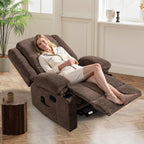 HAOMARKETS Manual Recliners with Massage and Heat for Adults, Classic Breathable Fabric Recliner Chair with 2 Cup Holders & Side Pockets, Overstuffed Heavy Duty Reclining Sofa for Living Room,Brown