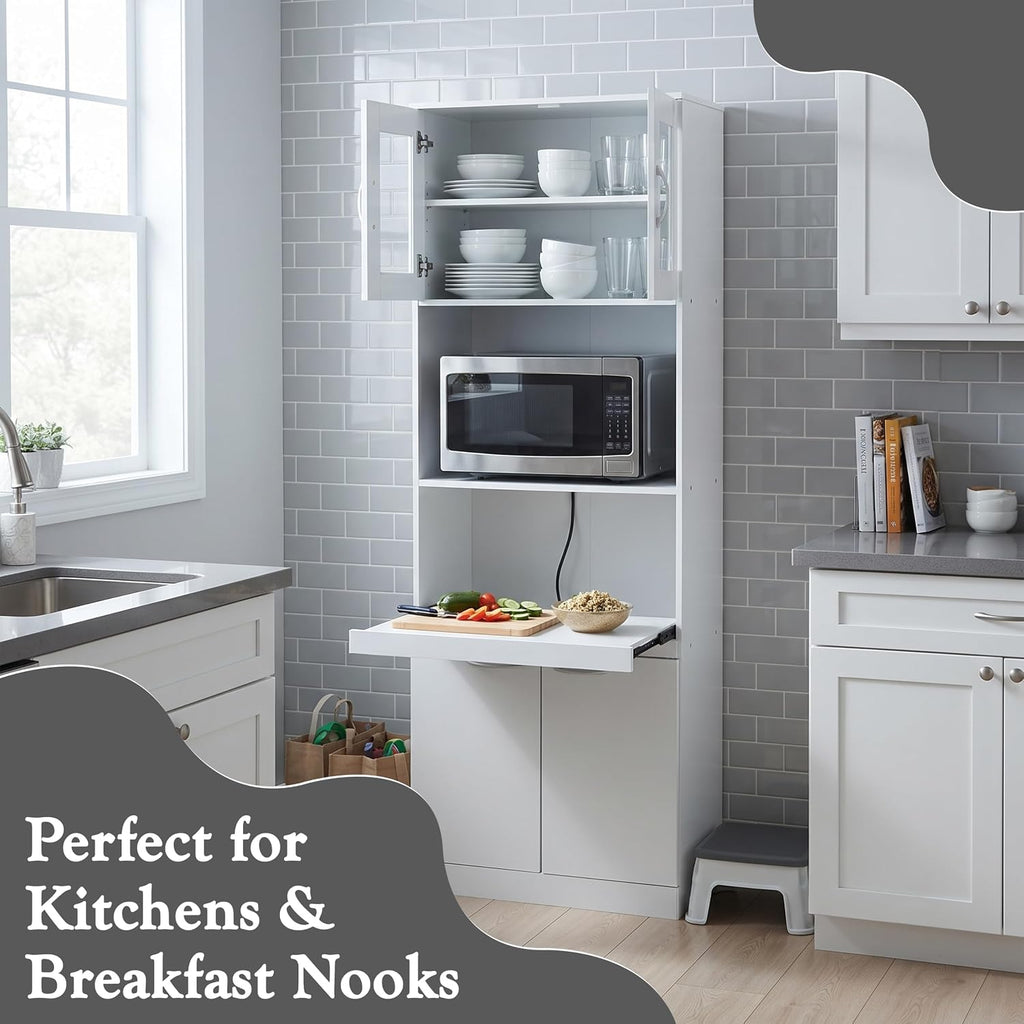Kings Brand Furniture - Danbury Tall Kitchen Pantry, Microwave Storage Cabinet, White